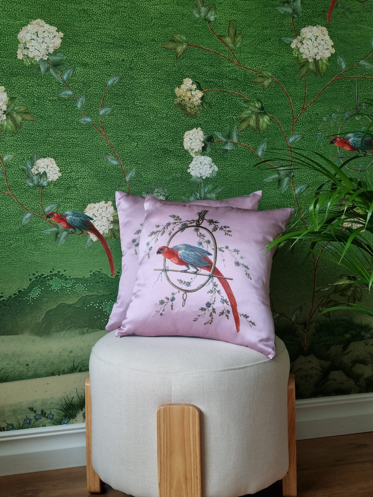 Silk Cushion cover ''Le Perroquet'' in french pink