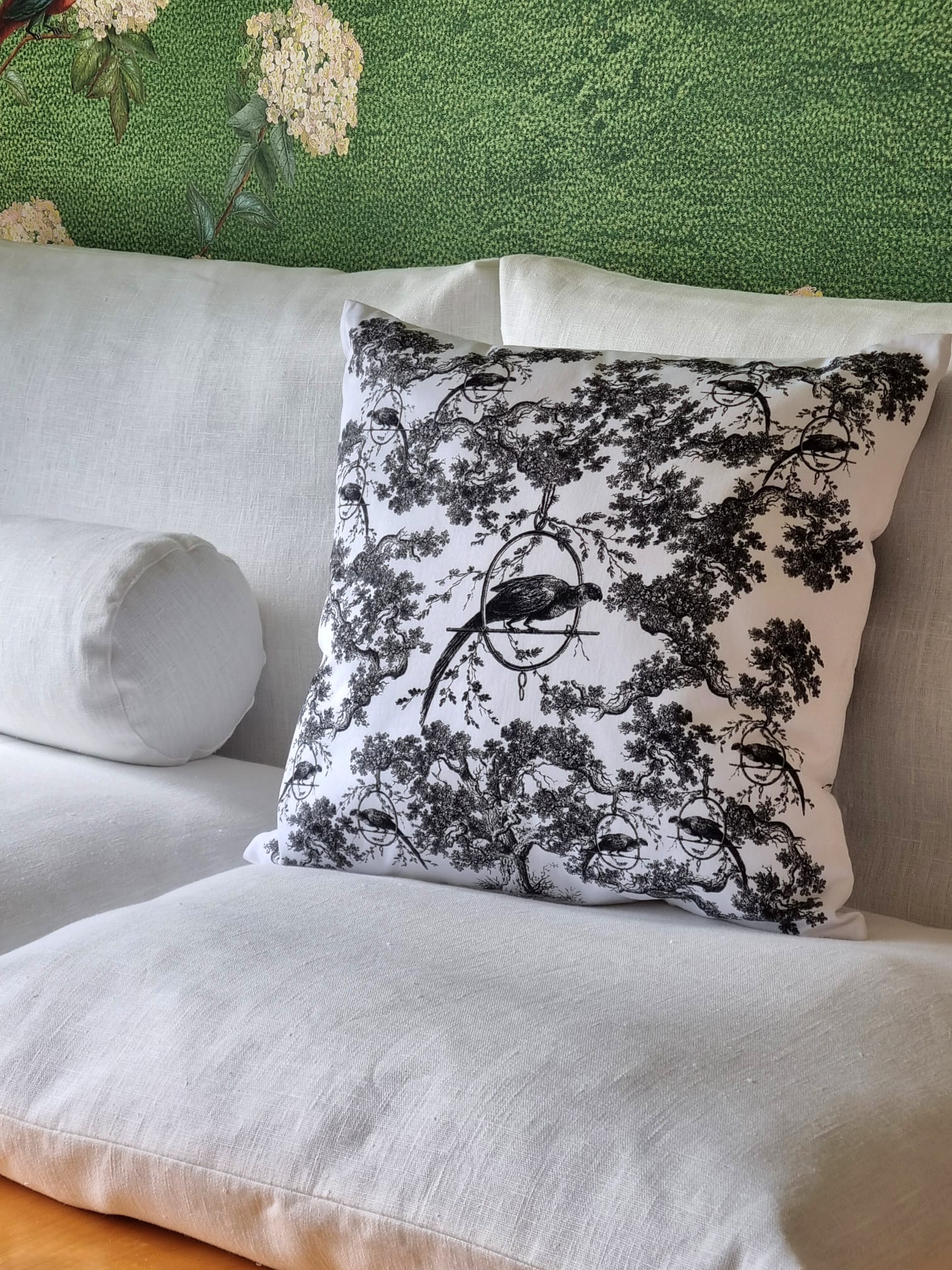 Toile de Jouy cushion cover in black and white